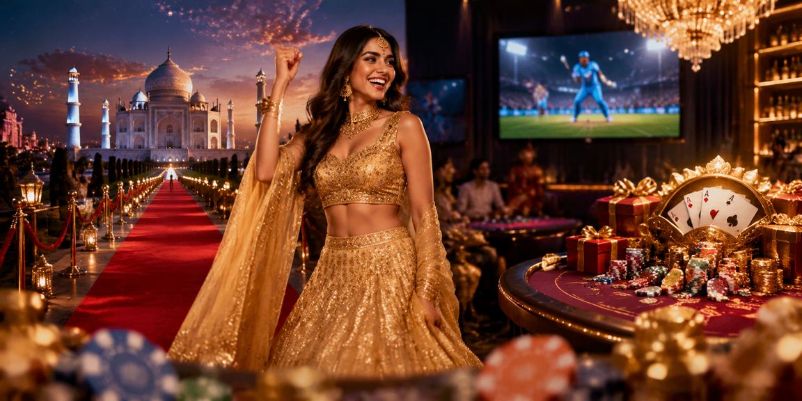 Players engaging in Teen Patti game near Taj Mahal setting