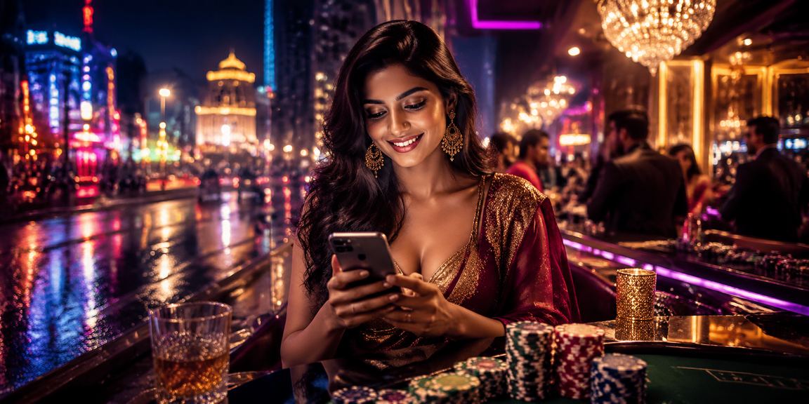 Player logging into mobile casino with neon lights
